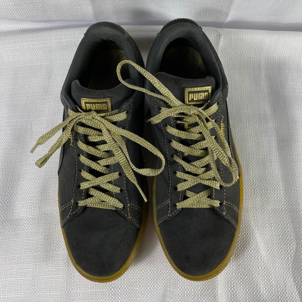 Puma Suede Platform Gold Charcoal Gray Gum Sole Sneakers Men's 8 Women's 9.5 - Picture 6 of 8